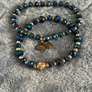Elegant Blue and Silver-tone Beaded Bracelets